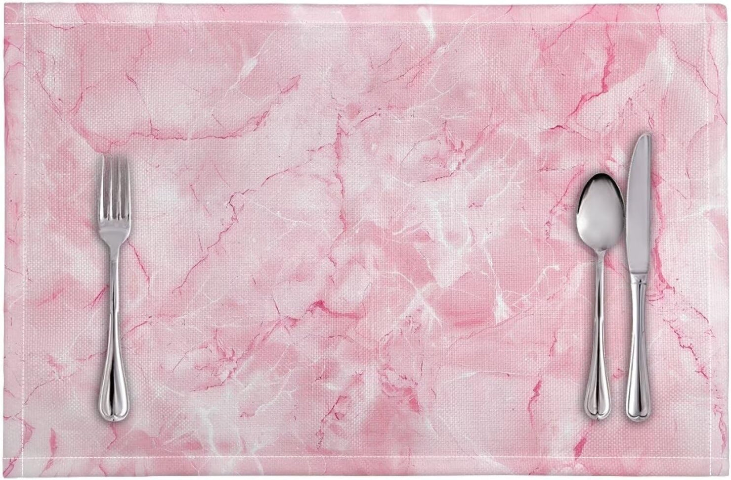 Pink Marble Texture Placemats Set of 4 Quick Dry Placemat Rectangle Place Mats Wipeable Scratch Resistant Wrinkle Free Placemat for Party Kitchen Dining Decoration