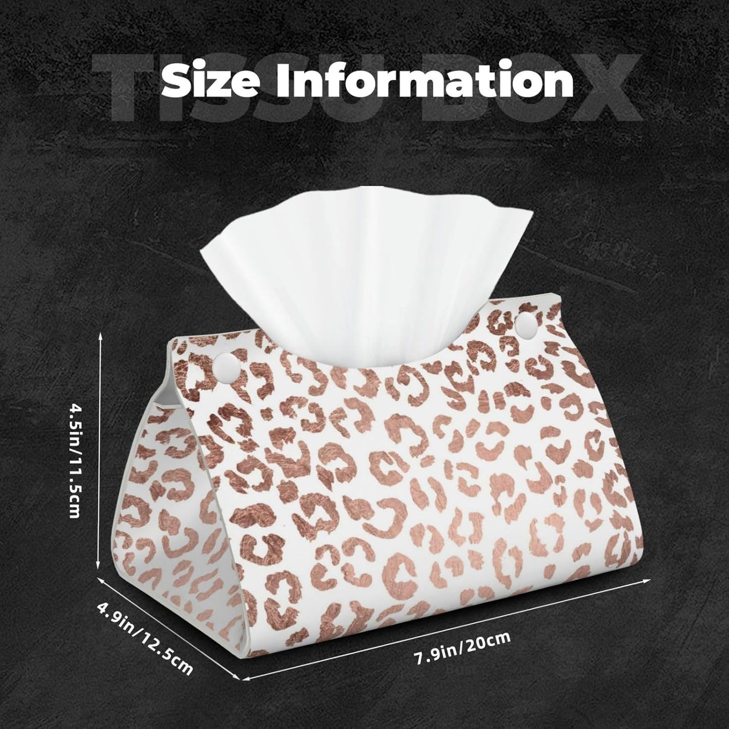 Stylish Hand Drawn Rose Gold Leopard Print Tissue Box Cover Rectangle PU Leather Facial Case Paper Holder Organizer for Decor Bathroom Vanity Countertop Bedroom Dresser Night Stand Desk Car Office