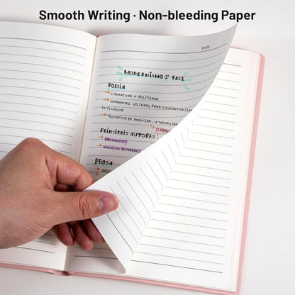 CAGIE Lined Journal Notebook for Men & Women,176 Pages A5 Medium Size, Softcover Leather Journals for Writing, College Ruled Notebook for Work & School, 100 GSM Thick Paper (5.7'' x 8.3'') (Pink)