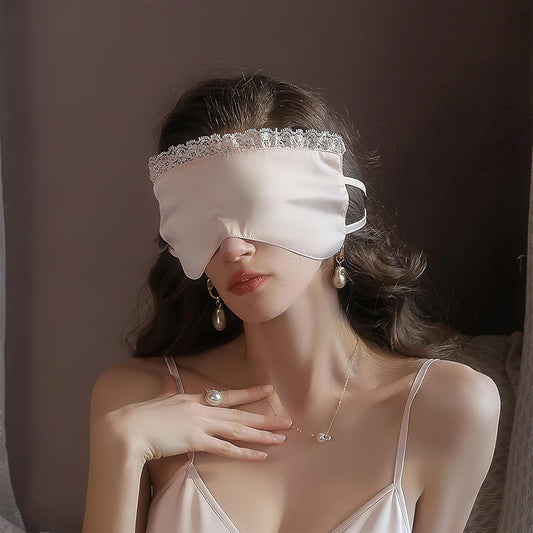 Silk Sleeping Blindfolds Eye Mask - Pink Mysterious Adjustable Block Light Eye Sleep Mask for Costume Parties Valentine, Smooth Breathable Eyes Cover for Women Bed Night Sleeping Time Gift