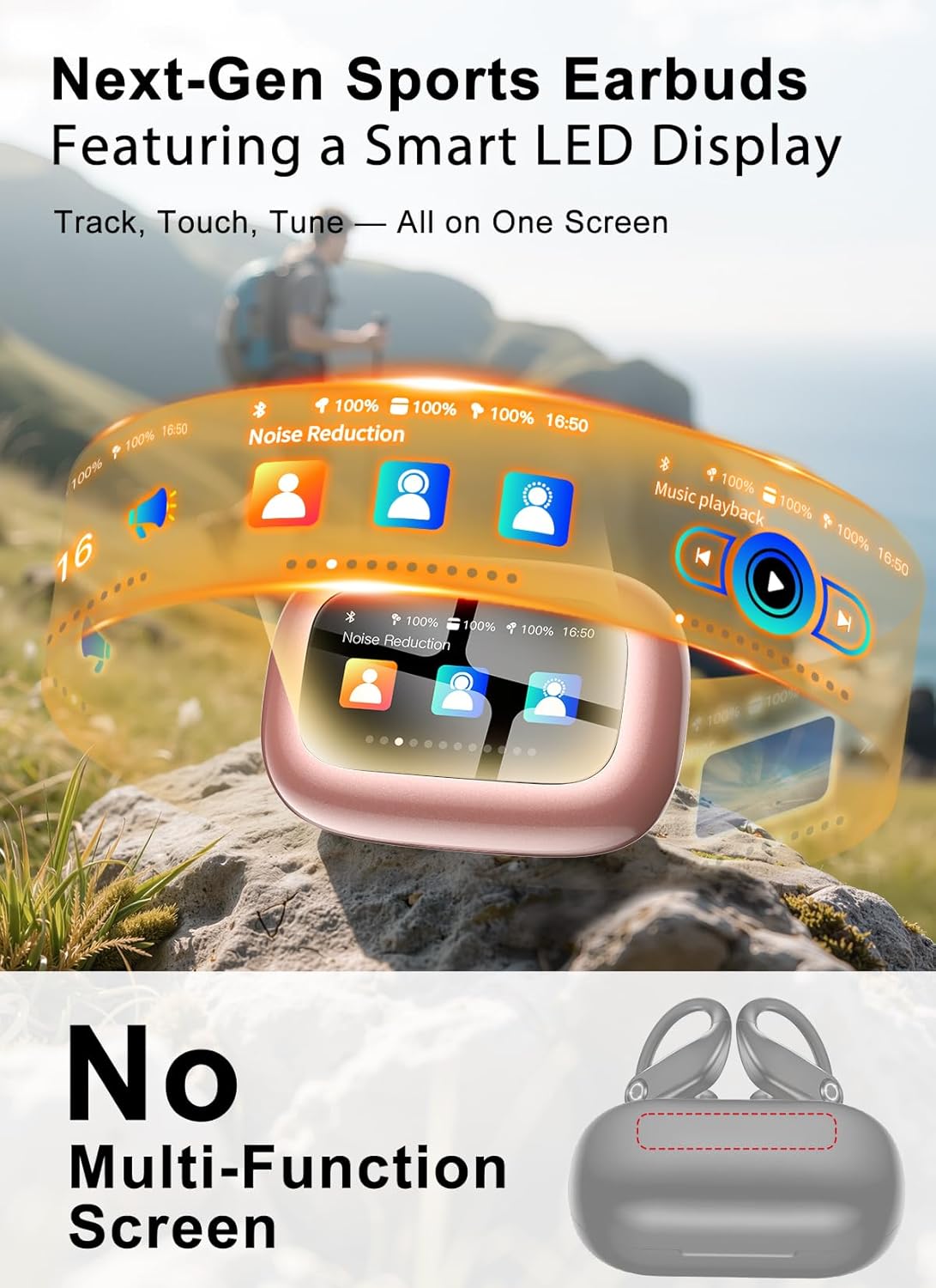 jaddsa Wireless Earbuds, 2026 ENC Noise Cancelling Ear Buds with Smart Touchscreen, Bluetooth 5.4 Headphones, Bass Stereo Sound Over-Ear Earbuds, 5 EQ Modes for Sports/Travel/Gym- Rose Gold