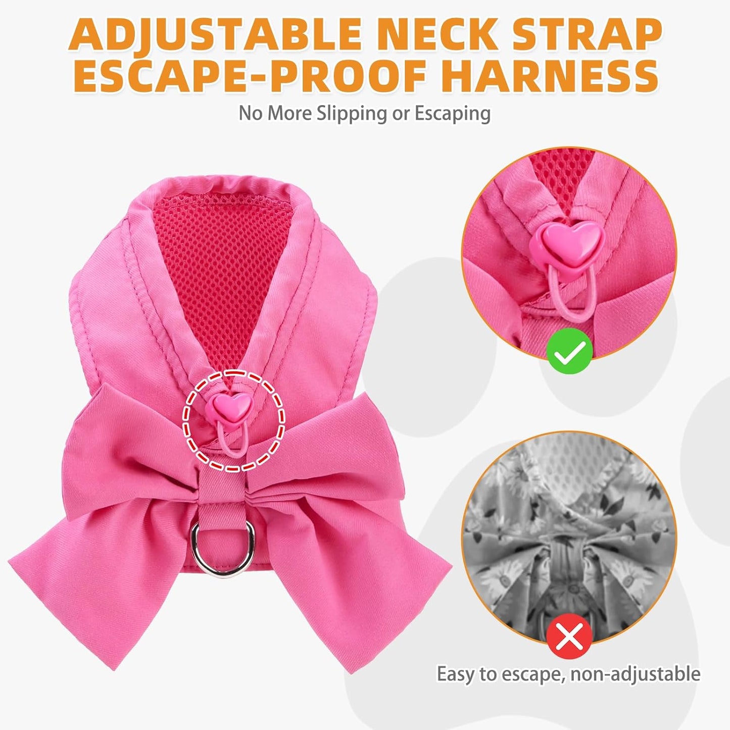KOOLTAIL Cute Cat Harness and Leash Set with Bowtie, Small Dog Vest Harnesses for Girl Outfit, Step in No Pull Soft Mesh Padded Adjustable Pet Harness for Extra-Samll Medium Puppy Kitten, Pink XS