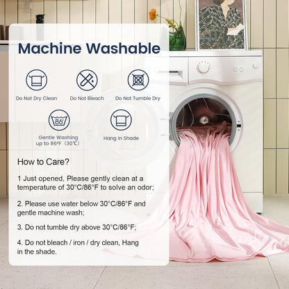 Cooling Blanket for Hot Sleepers, Summer Cold Throw for Hot Flashes or Night Sweats, Q-Max>0.4 Cool Fiber for Bed Couch, Lightweight, Comfort, Double Side, Queen Size, 79x86 in, Pink