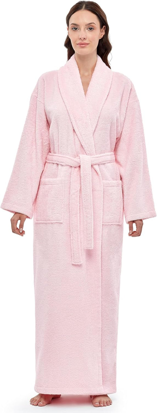 Arus Women's Shawl Collar Robe, Turkish Terry Cotton Bathrobe,with Regular and Full Length Options