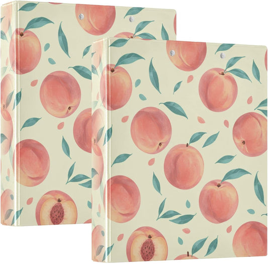 Pastel Color Peach Fruit 3 Ring Binder with 2 Interior Pockets 1.5 inch Binders 3 Ring Heavy Duty Fit 8.5" x 11" Letter Size for Office School, 2 Pack
