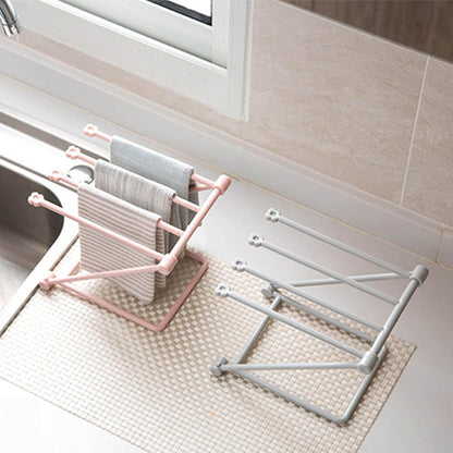 LICAEVEY Foldable Hand Towel Stand Rack for Water Cup Storage Hygienic Washcloth Holder (Light Pink)