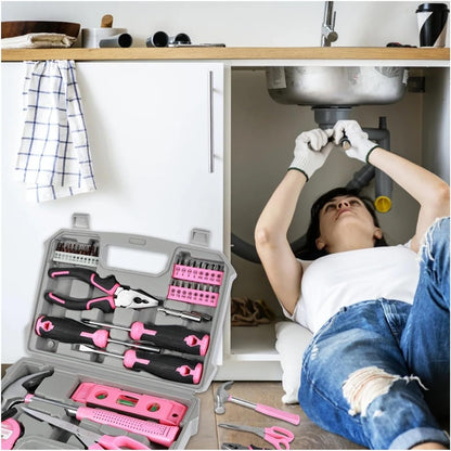 Household Repair Tool Kit Multipurpose Pink Home Hand Tool Set With Storage Case Dur Able Hammer And Screwdriver Set