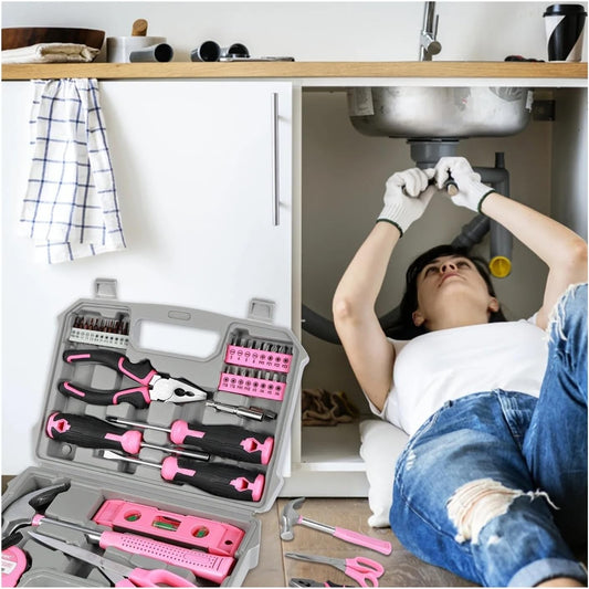 Household Repair Tool Kit Multipurpose Pink Home Hand Tool Set With Storage Case Dur Able Hammer And Screwdriver Set