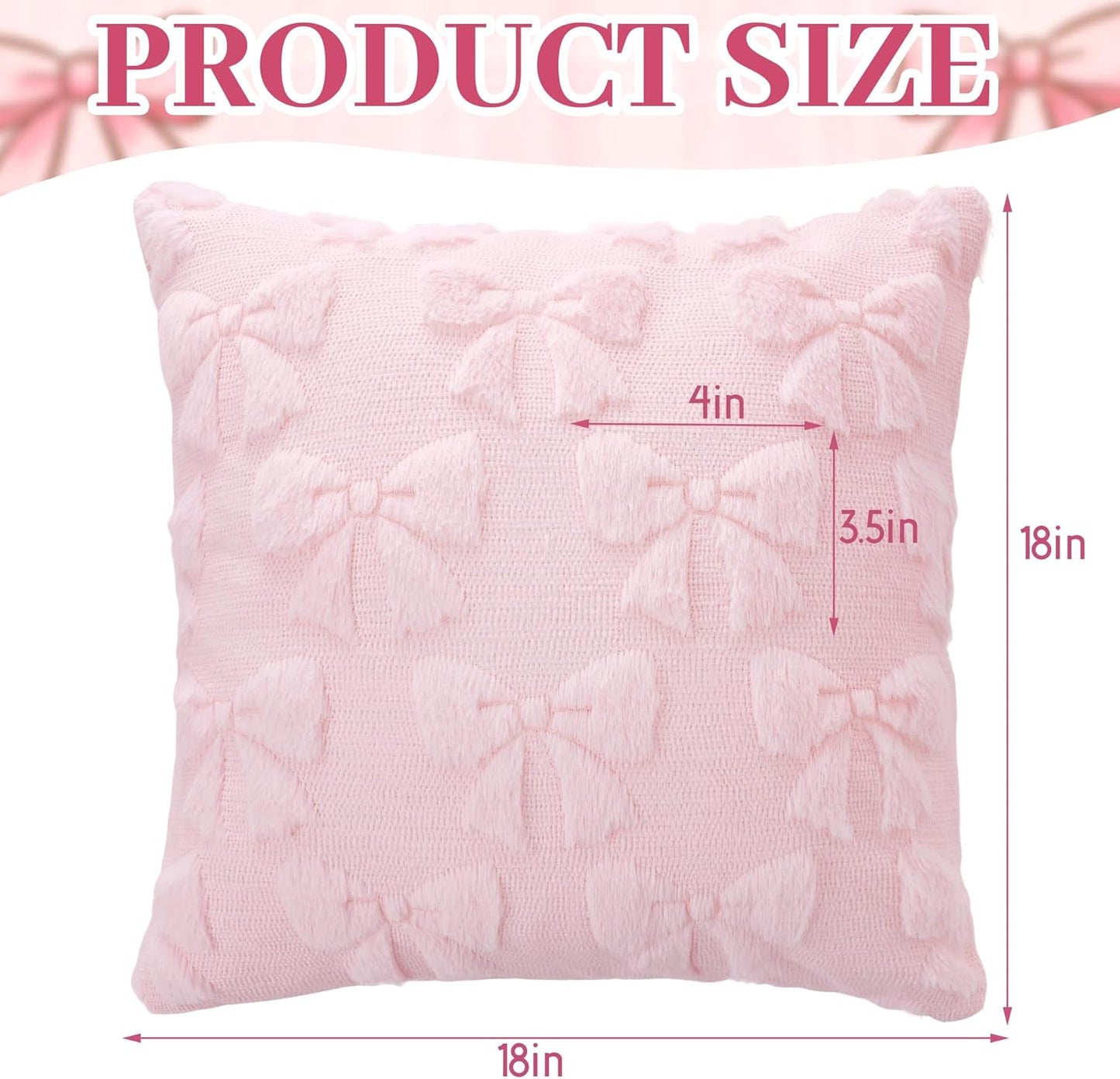 phnydreg Pack of 2 Pink Bow Throw Couch Pillow Covers 18x18in Plush Faux Fabric Pillowcases for Living Room Couch Bed Sofa Decor