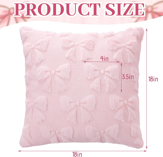 phnydreg Pack of 2 Pink Bow Throw Couch Pillow Covers 18x18in Plush Faux Fabric Pillowcases for Living Room Couch Bed Sofa Decor