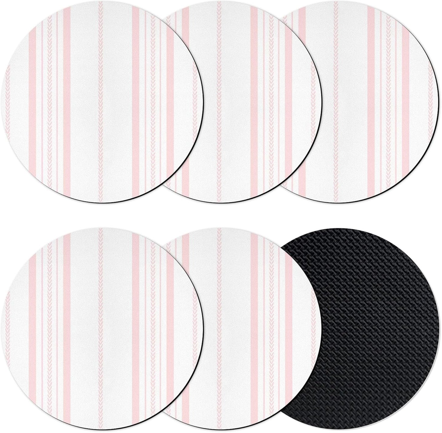 Pink Vertical Stripes Coasters Set of 6 Absorbent Coasters for Drinks Coffee Table Decor Diatomaceous Earth Cup Coaster for Bar Desk Accessories Geometric Farmhouse Striped Gifts for Women 4Inch