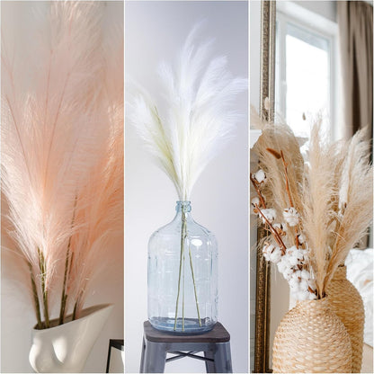 MECCANIXITY 6 Pcs Faux Pampas Grass, 18 Inch Fluffy Pampas Grass Decor Flower Arrangement for Home Wedding Decorations, Light Pink