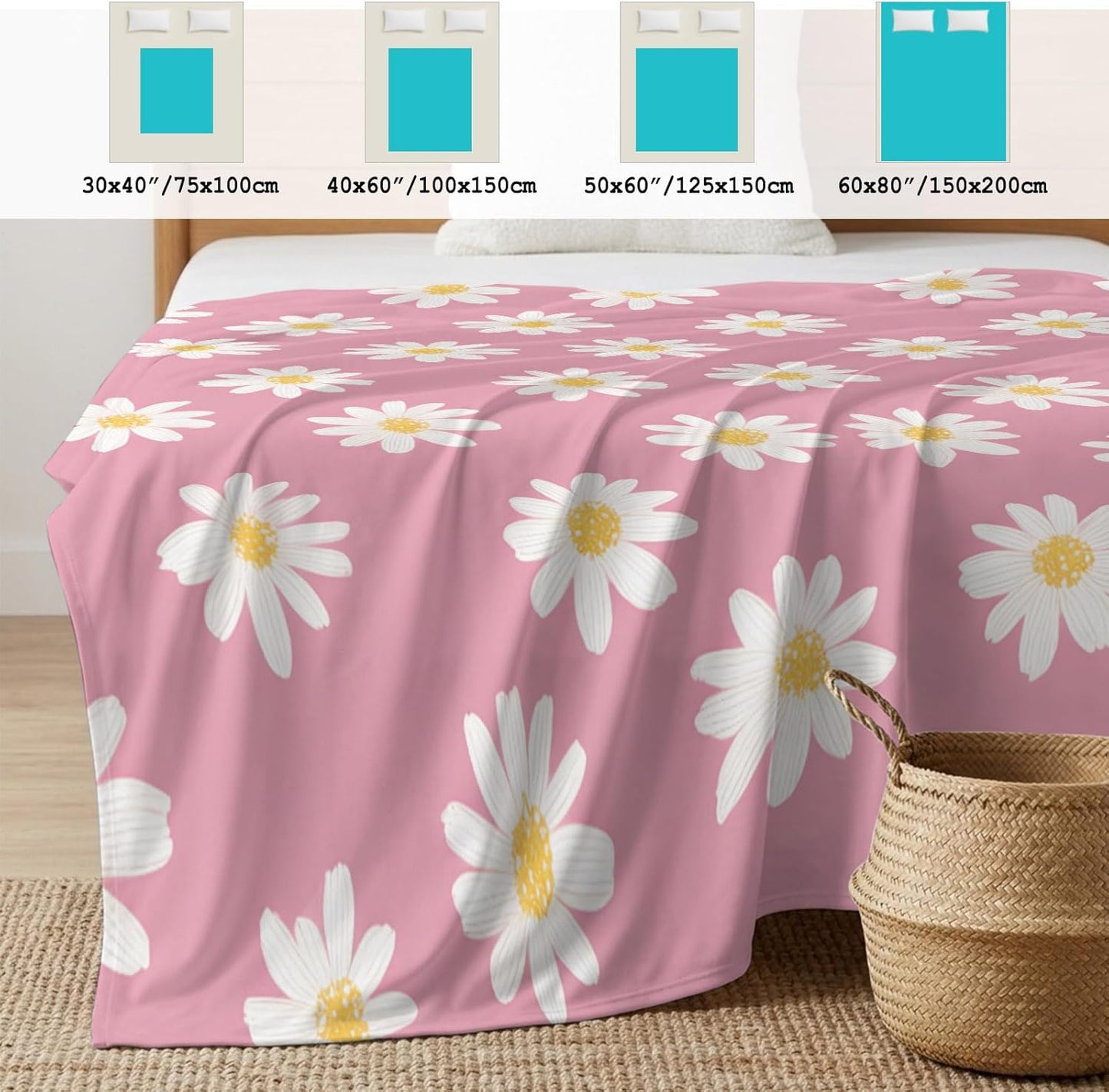 Cooling Blanket for Hot Sleepers White Daisies Lightweight Breathable Double Sided Summer Blanket Pink Background Cooling Throw Blanket for Couch Bed Night Sweats 30"x40"