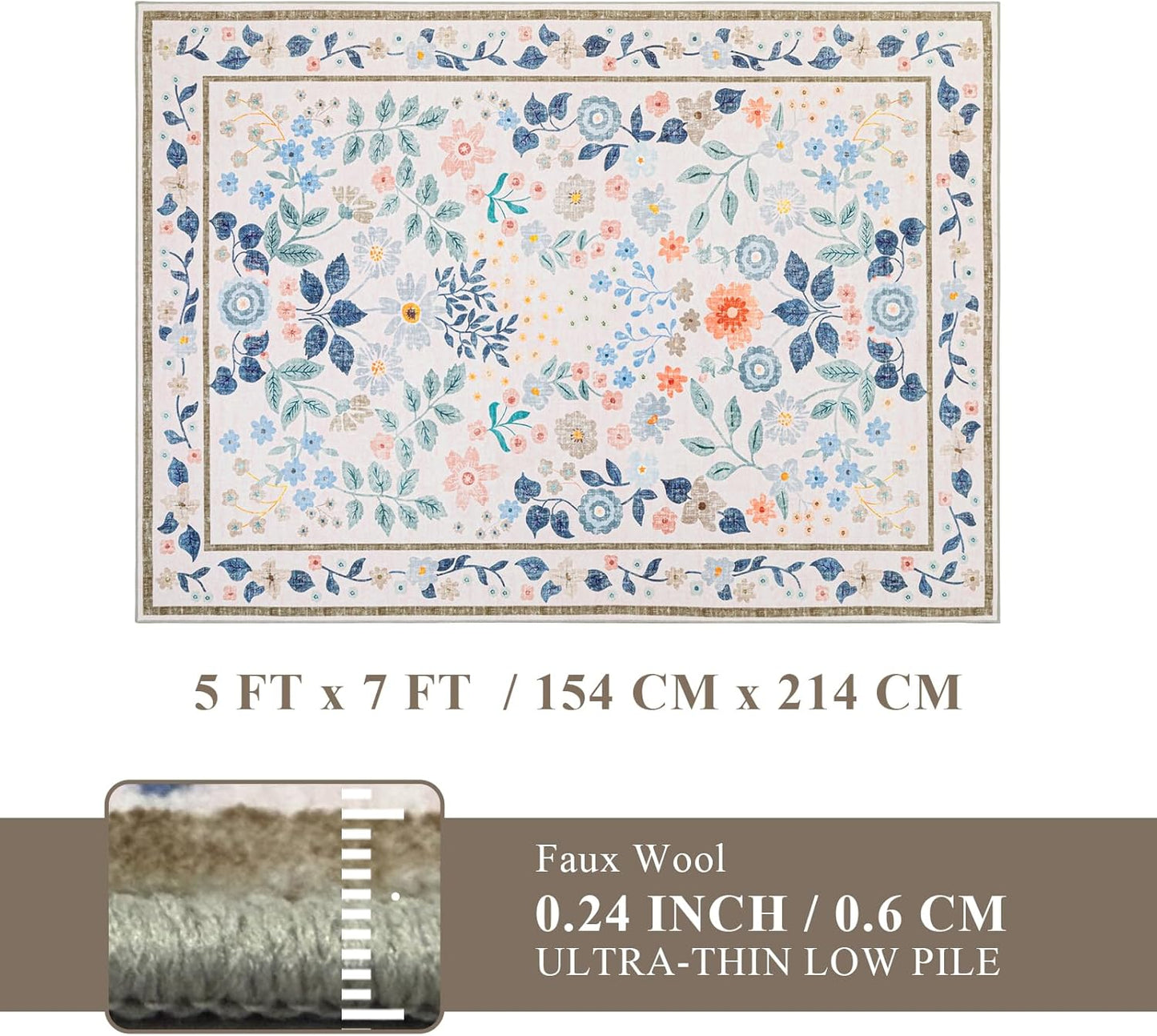 YIHOUSE 5x7 Pink Area Rug, Washable Bedroom Rug Floral Non Slip Soft, Small Colorful Throw Carpet for Nursery Dorm Kids Room Playroom Girls Room Pink,5'x7'