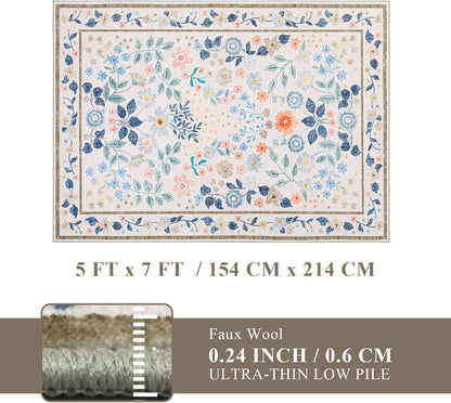 YIHOUSE 5x7 Pink Area Rug, Washable Bedroom Rug Floral Non Slip Soft, Small Colorful Throw Carpet for Nursery Dorm Kids Room Playroom Girls Room Pink,5'x7'