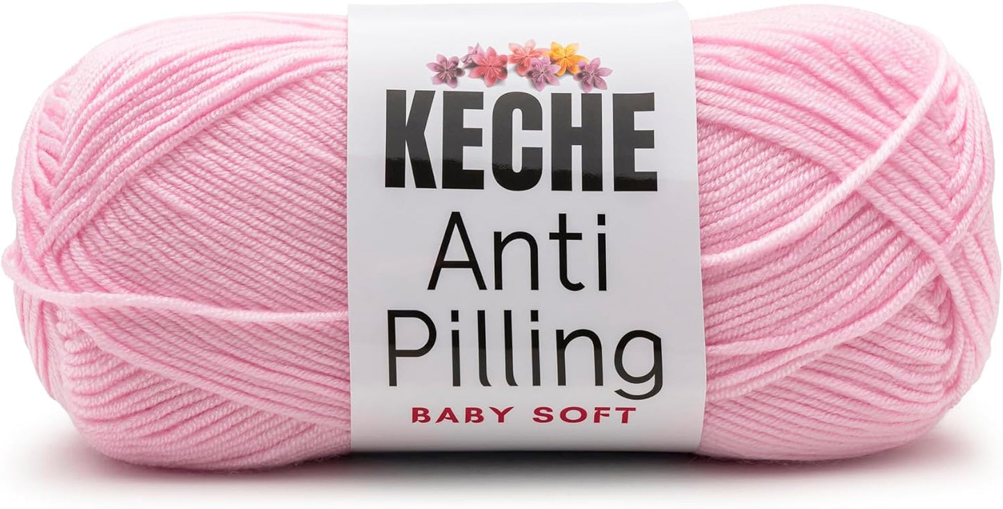Soft DailyKnit DK Yarn, 100% Anti-Pilling Acrylic for Knitting Crocheting, Light Weight #3 (3.52 oz / 274 Yds) 1 Skein - Baby Pink