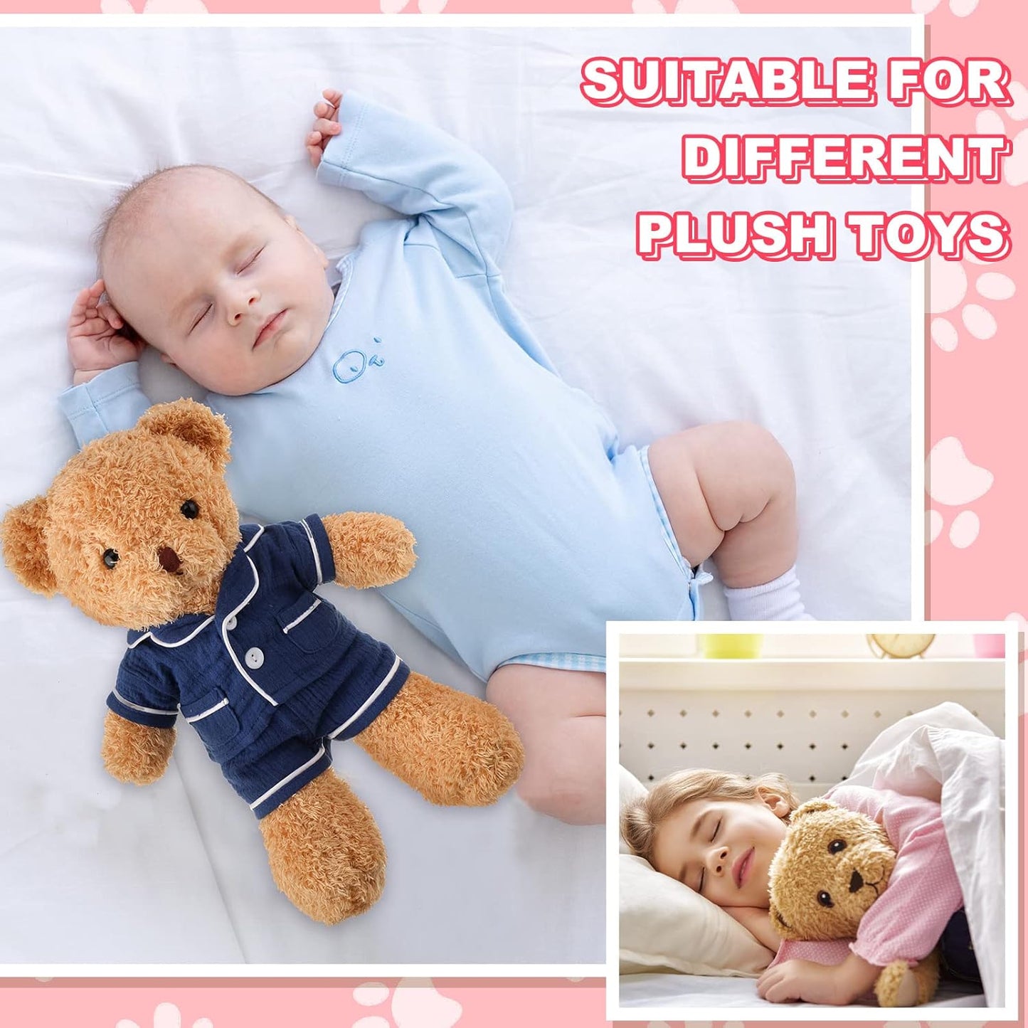 Hungdao 2 Sets Bear Clothes Pajamas Pink and Blue Bear Clothes Outfits Fits Most 14-18 Inch Cute Stuffed Animal Clothe Accessories Make Your Own Plush Animals