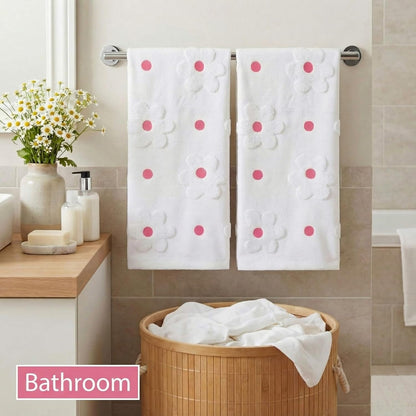 Mindsoft 2 Pcs Daisy Hand Towels for Bathroom Coquette Hand Towels 100% Cotton Absorbent Decorative Jacquard Weave Bath Decor Preppy Kitchen Decor Gift(Pink)