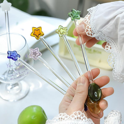 Coffee Glass Spoon, 6.2inch Crystal Clear Stirring Spoons Swizzle Sticks with Star Head Cocktail Milk Stirrers Mixing Rod Teaspoon Desserts Cake Scoop for Party Cafe Bar Banquet (Pink)