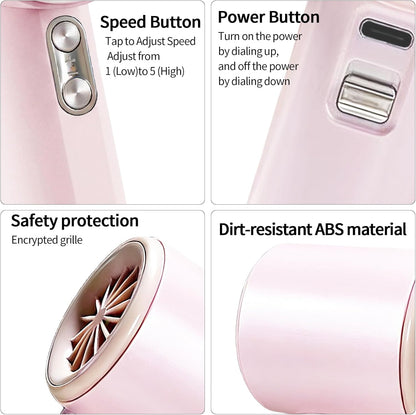 Berttinfn Portable Handheld Fan for Outdoor-Turbo Power High Speed Air, 5 Gear Wind, Rechargeable Fan for Travel- Pink Portable Handheld Turbo Fan with Digital Display, Gifts for Outdoor, Makeup