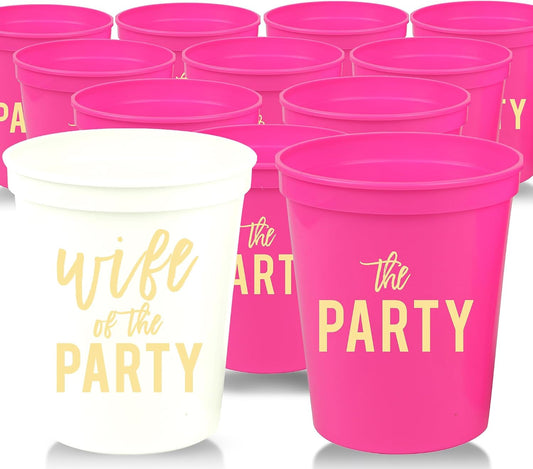 Your Dream Party Shop Wife of the Party & The Party Bachelorette Cups, Set of 12 - Perfect Team Bride Cups for Bachelorette Decorations & Favors