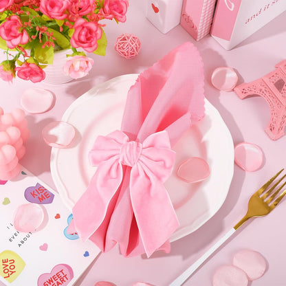 FYSUIMU 10Pcs Large Bow Napkin Rings Velvet Pink Bowknot Napkin Holder Chic Napkins Buckle Dinner Table Ring for Wedding Valentine’s Day Party Table Decor