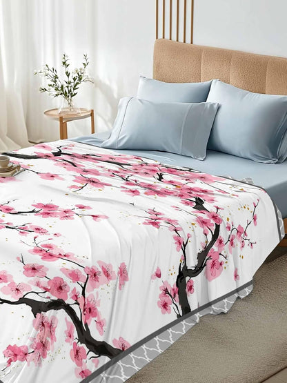 Spring Pink Flowers Full Size Sheets - Hotel Quality Full Flat Sheet Only 1 Pack, Botanical Peach Blossoms Floral Soft Bed Sheet Brushed Microfiber Bedding Top Sheets for Home Dorm