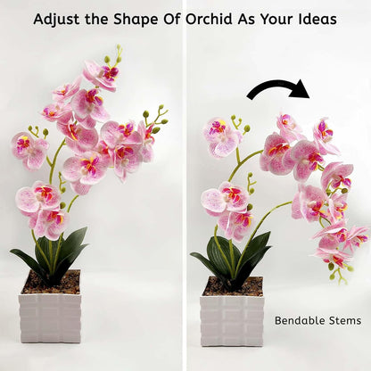 Daily Treasures 13-Heads Artificial Orchid Flower in Pot,50cm Silk Orchid Arrangement with Plastic Vase,Potted Pink Flowers,Silk Phalaenopsis Indoor Decor for Home Table Centerpiece