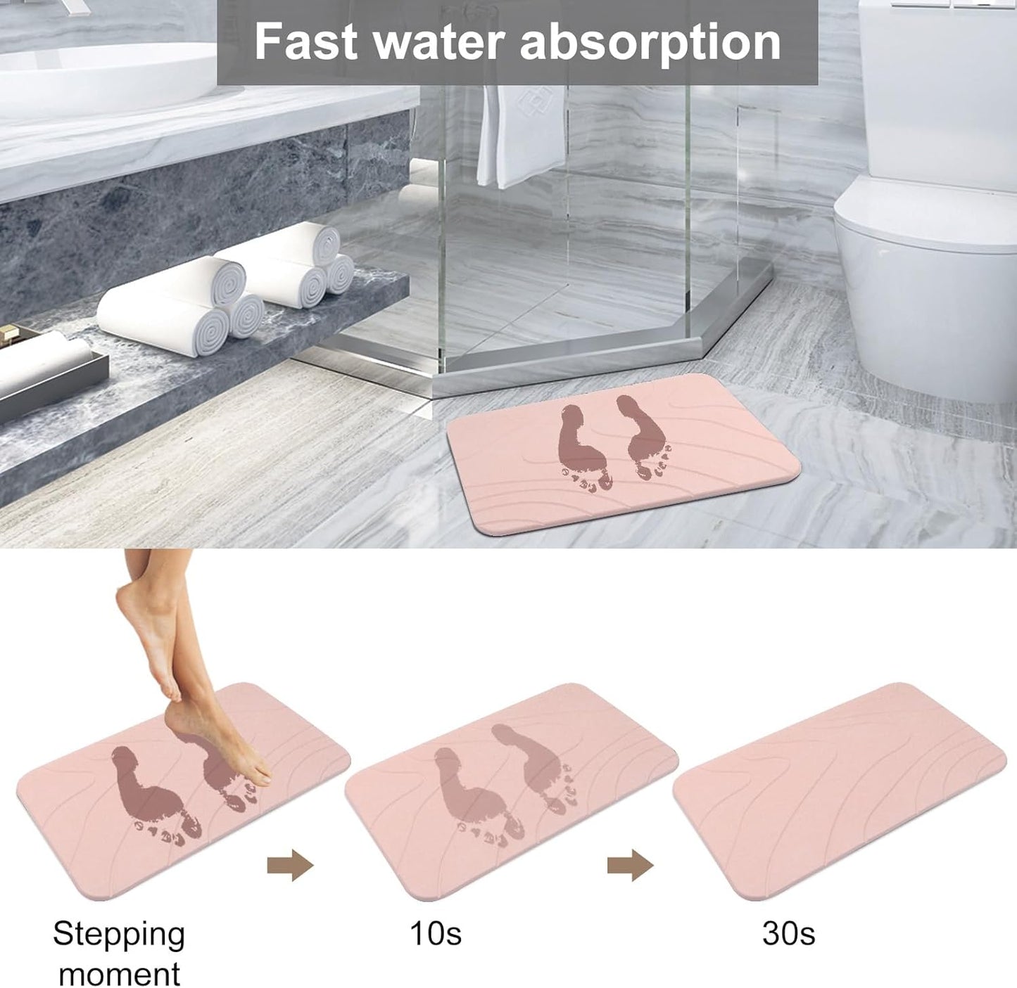 2 Pack Diatomaceous Earth Shower Mat, Stone Bath Mat, Nonslip Super Absorbent Fast-Drying Hard Bath Mat for Bathroom Shower Floor, 23.62 x 15.35 inch, Pink