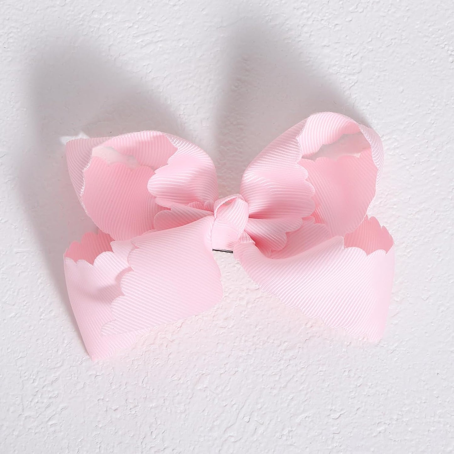 Pink Grosgrain Ribbon Hair Bow with Scalloped Edges for Girls,4" Handmade Everyday Dressy Hair Bow Clips Valentines Wedding Birthday Dress Accessories Gift for Toddlers Teens Women