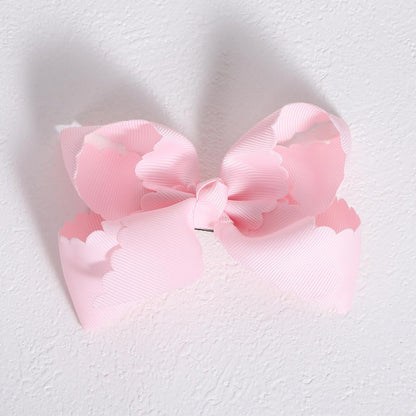 Pink Grosgrain Ribbon Hair Bow with Scalloped Edges for Girls,4" Handmade Everyday Dressy Hair Bow Clips Valentines Wedding Birthday Dress Accessories Gift for Toddlers Teens Women