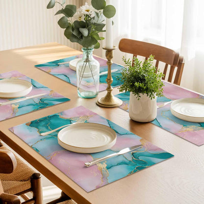 Water Pink Marble Placemat Set of 4 Non-Slip Placemats for Dining Table Abstract Style Washable Table Mats, Heat Resistant Kitchen Table Mats for Party, Dining Room & Home Decor