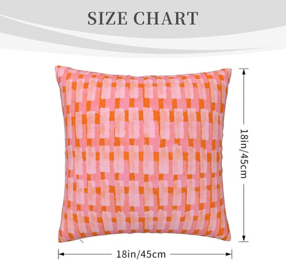 Pink and Orange Throw Pillow Home Set Comfortable Square Pink and Orange Velvet Pillowcase Brush Strokes Bed，Geometric PillowSofa Decoration Living Room Office Cushion Cover 18"x18"Inches