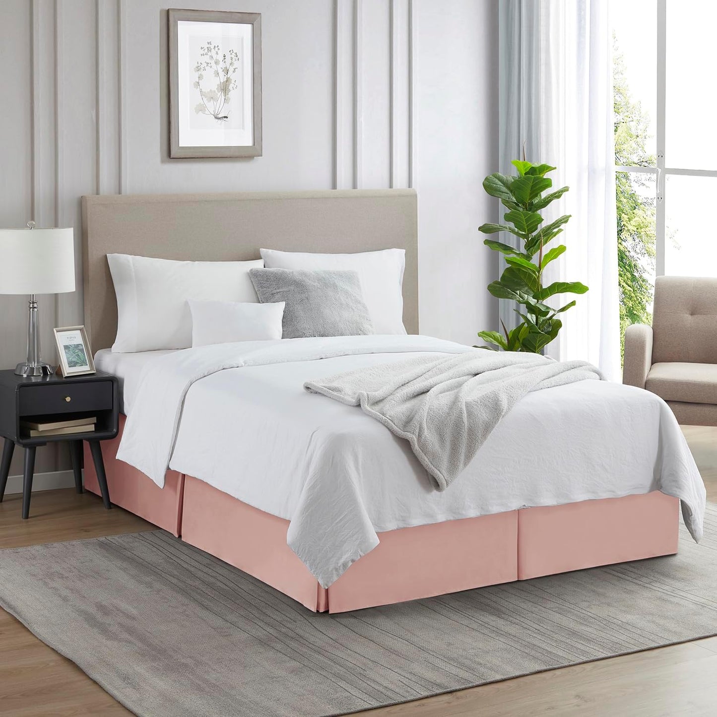 Nestl Peach Beige Bed Skirt Queen Size - Queen Bed Skirt 14 Inch Drop - Brushed Microfiber Bed Skirts - Hotel Quality Pleated Bed Skirt - Shrinkage & Fade Resistant