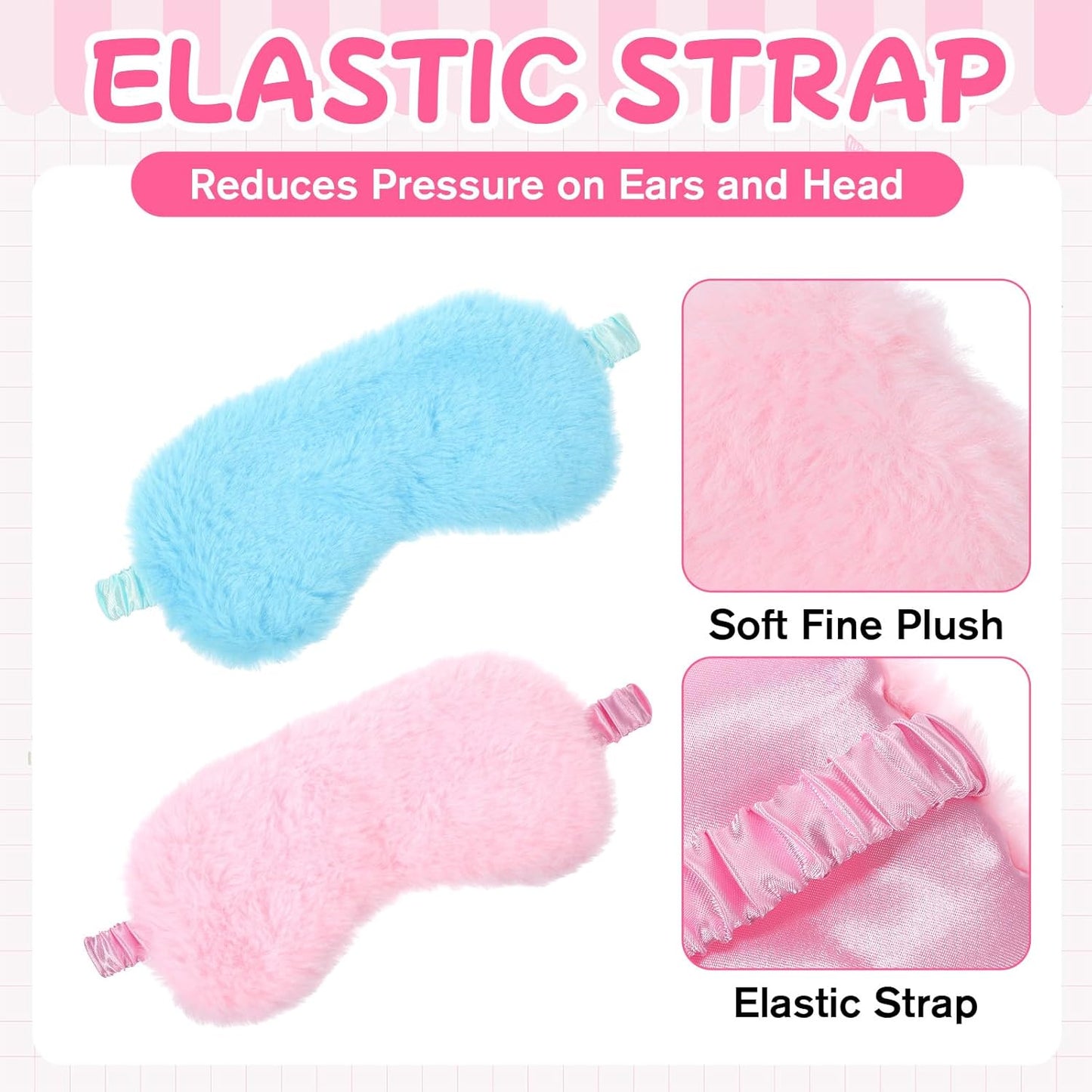 2 Pcs Plush Fluffy Eye Mask, Soft Sleeping Blindfold Eye Cover Comfortable Satin Back Faux Fur Nap Eyes Cover Cute Fluffy Furry Sleeping Blindfold for Men Women Gift (Pink, Blue)