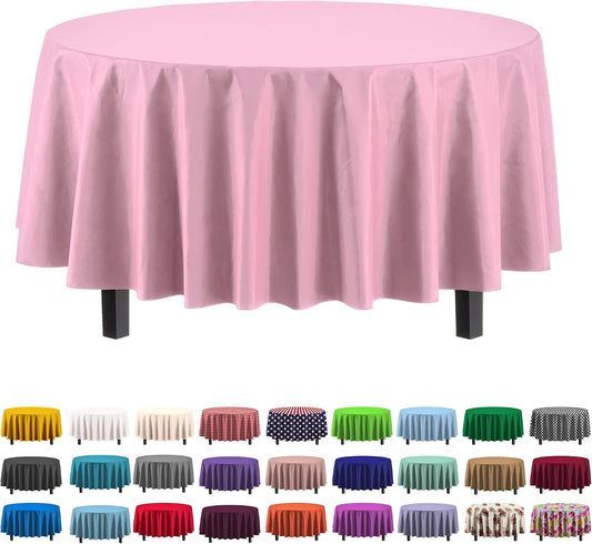 Exquisite Party Solids 6-Pack Premium Plastic Tablecloth 84in. Round Plastic Table Cover - Pink
