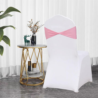 Spandex Pink Chair Sashes 50 Pcs Pink Sashes Bows Elastic Chair Cover Bands Ties Without Buckle for Wedding Party Events Ceremony Birthday