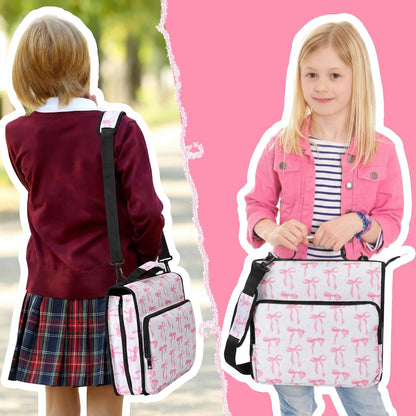 4 Pcs Pink Bow Zipper Binder with Pouch Bag Set 1.5 Inch 3-Ring Expanding Folders with Shoulder Straps and Handle Coquette Bag Bowknot Keeper Watercolor Zipper Case