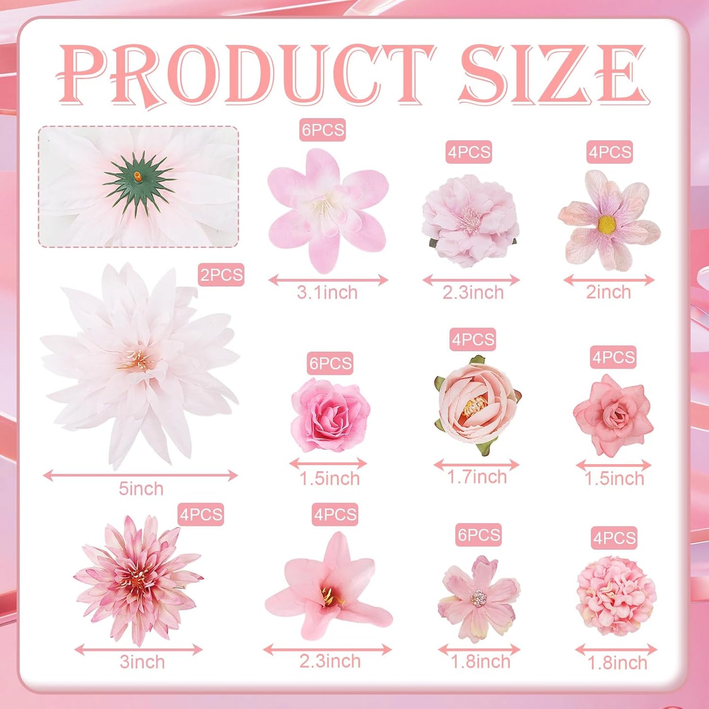 LACGO 48 PCS Fake Flowers Heads - Artificial Flower Heads Bulk Silk Faux Rose DIY Flower Embellishments Blossom Wreath Bouquets for Crafts Wedding Bridal Party Baby Shower Home Decoration(Pink)