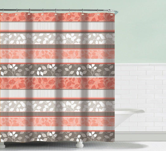 BH Home & Linen Fancy Fabric Shower Curtain with Geometric Patterns and Quatrefoil Design and Colors (Grace Peach)