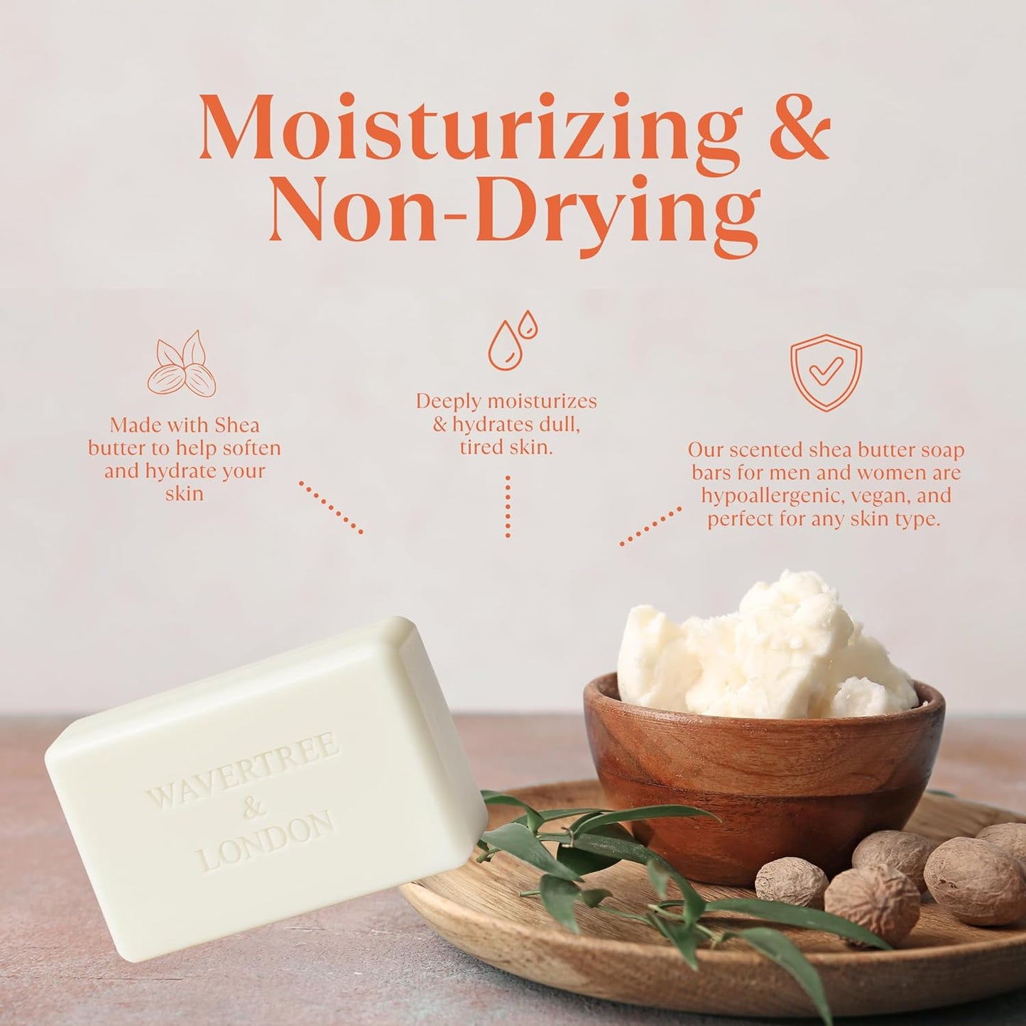 Wavertree & London Peach Bellini Scented Natural Soap (2 Bars), 7oz Moisturizing French Triple Milled Soap Bars enriched with shea butter - Pure Plant Based Bath & Body Bars for All Skin Types