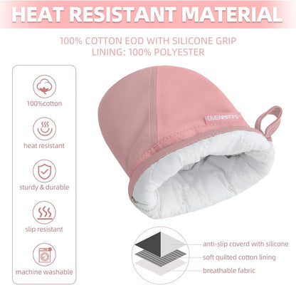 Mini Oven Mitts, Kitchen Oven Gloves Kitchen Mittens 500 Degrees Heat Resistant Baking Gloves, Non-Slip Silicone Surface with Hanging Loops Hot Gloves for Cooking, Baking, BBQ 1 Pair-Pink