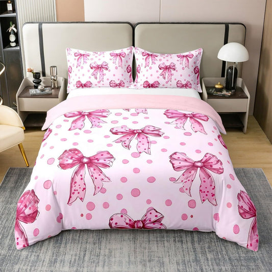 Erosebridal Pink Princess Bow 100% Cotton Duvet Cover Twin Cute Coquette Bowknot Bedding Set for Kids Girls Adults Kawaii Ribbon Bow Comforter Cover Pink Watercolor Polka Dot Bed Set 2 Pcs
