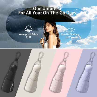Small Compact Mini Travel Umbrella with Case - Collapsible Pocket Size for Purse, UPF 50+ UV Sun Protection & Rain, Lightweight Portable Packable Tiny Micro Umbrella for Women Kids Men