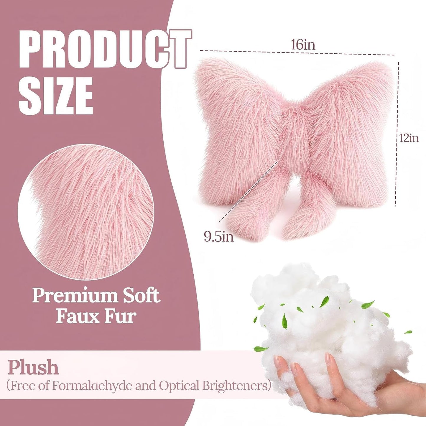 1 Pc Pink Bow Pillow Bow Shaped Decorative Throw Pillow Soft Cute Cushion for Bed Couch Living Room Decor Women Gift (Plush Faux Fur,16 x 12 Inch)