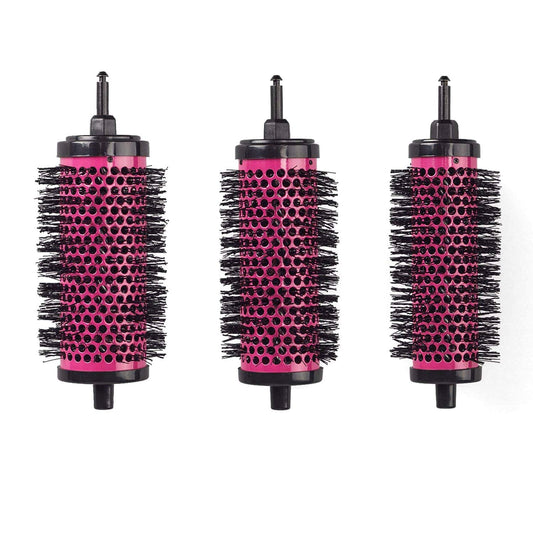 6pcs/set Detachable Handle Hair Roller Brush with Positioning Clips Aluminum Ceramic Barrel Curler Comb for Fine, Thick Hair - Pink