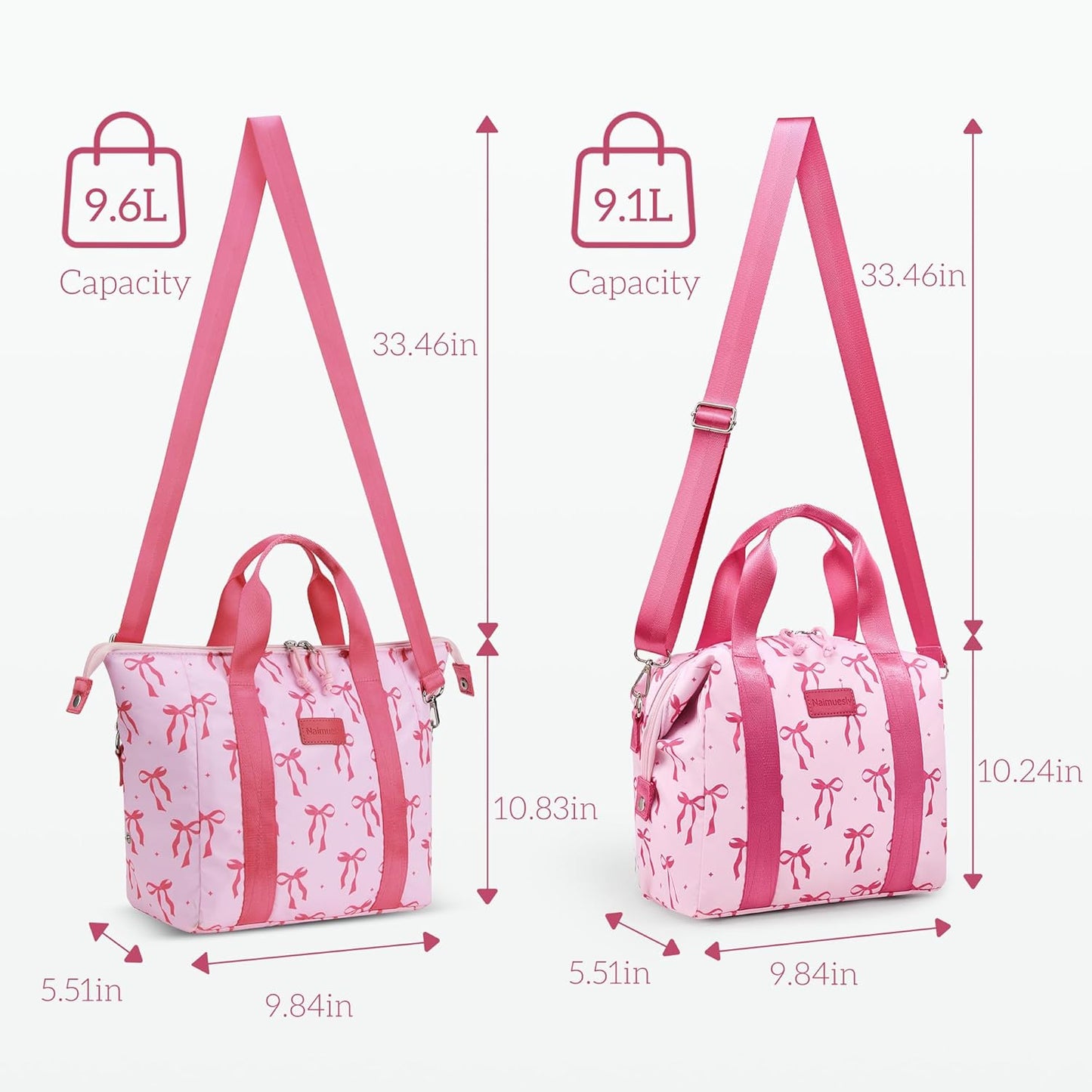 Lunch Bag Women Insulated Lunch Box,Cute Large Lunch bags,Reusable Leakproof Cooler Bag with Adjustable Shoulder Strap, Aesthetic Lunch Tote for Work Office Picnic Pink bow