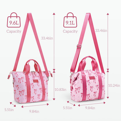 Lunch Bag Women Insulated Lunch Box,Cute Large Lunch bags,Reusable Leakproof Cooler Bag with Adjustable Shoulder Strap, Aesthetic Lunch Tote for Work Office Picnic Pink bow