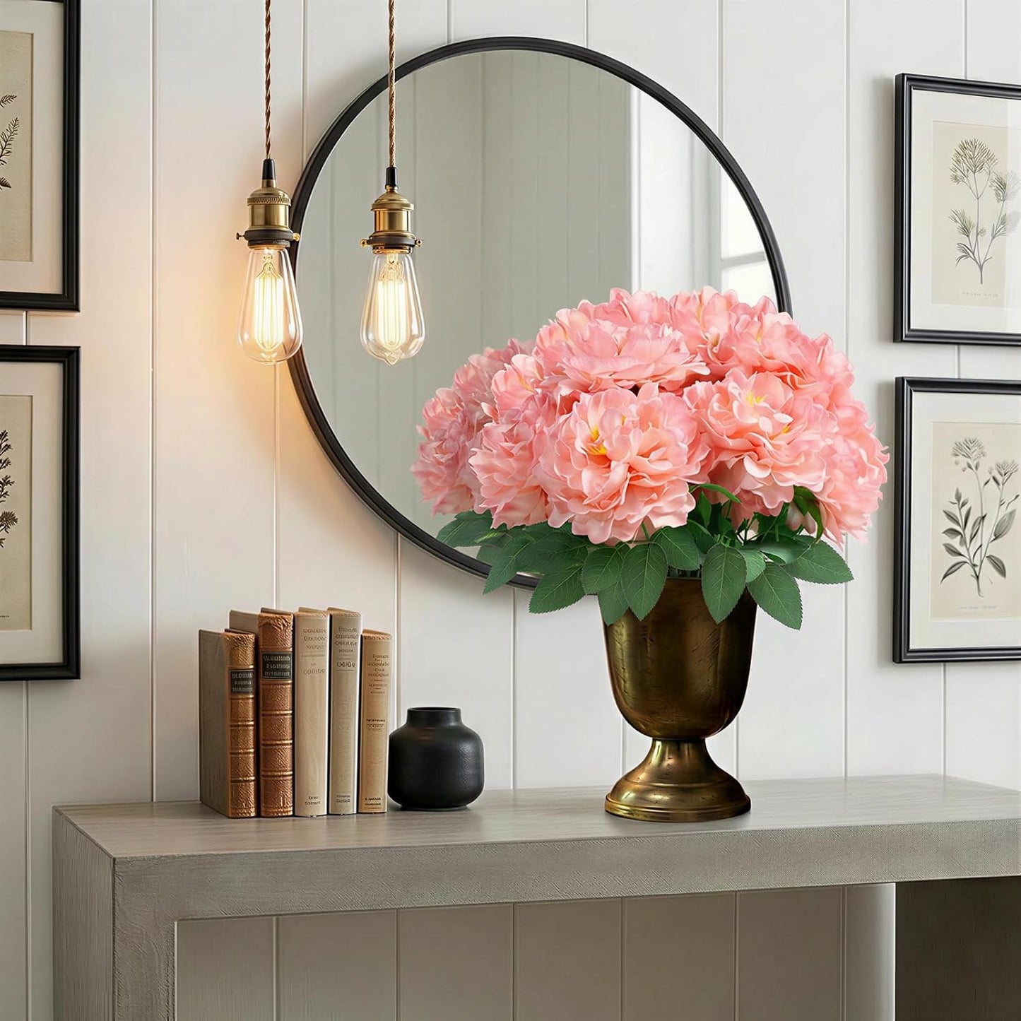 Peonies Artificial Flowers, 2 Bouquets of 7-Heads Silk Artificial Peonies with Flexible Stems, Faux Peonies for Home & Wedding Decor, Table Centerpieces, Floral Arrangement (2, coral pink)