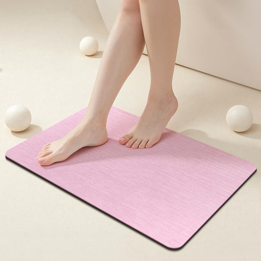 Mecko Bath Mat Rug, Ultra Thin Bathroom Rug -Rubber Non-Slip Quick Dry Absorbent Bath Mat Fit Under Door, Faux Suede Surface Bathroom Floor Mats for Bath, Shower, or Sink (Pink,16"x24")